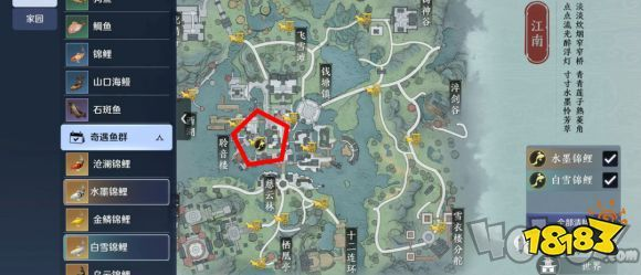 天涯明月刀手游锦鲤群分布地点