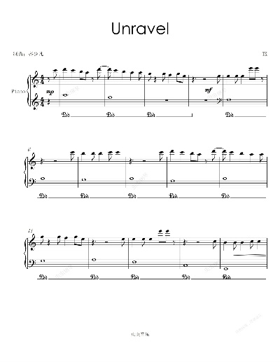光遇Unravel简谱完整版 竖琴钢琴数字简谱