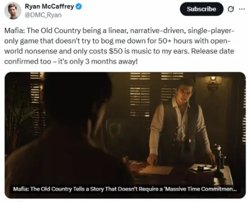 IGN编辑大赞《四海兄弟》新作：没开放世界 价格还低