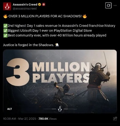 《刺客信条：影》玩家突破500万！独家更新内容抢先看