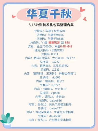 华夏千秋兑换码攻略：最新大全+独家使用技巧揭秘