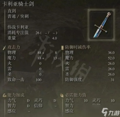 卡利亚骑士剑面板攻略：解锁神秘新技能，剑术巅峰之路